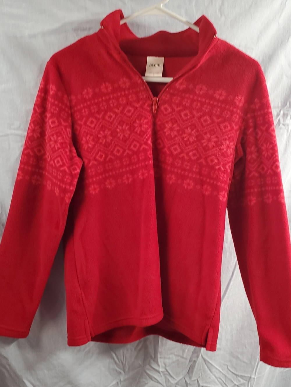 L.L. Bean Women's Red Nordic-Pattern Zip Sweater